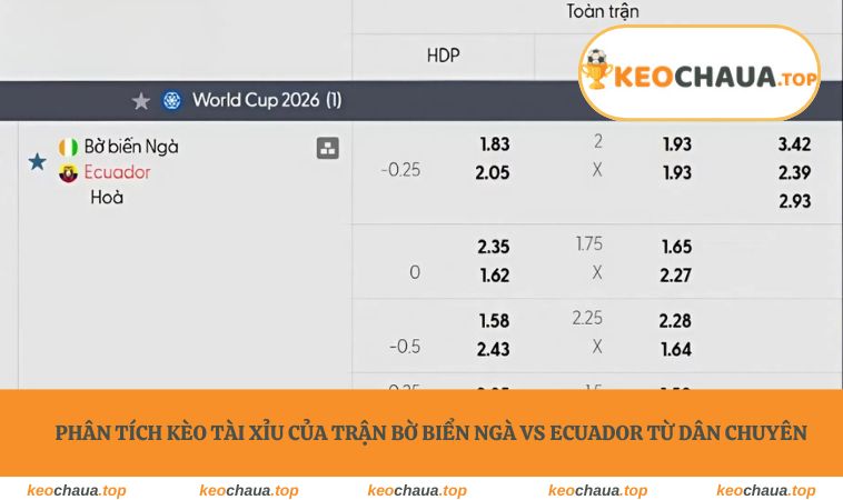 Phân tích kèo tài xỉu của trận Bờ Biển Ngà vs Ecuador từ dân chuyên