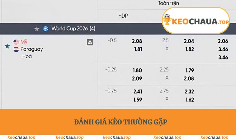 Đánh giá kèo thường gặp