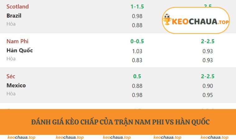 Đánh giá kèo chấp của trận Nam Phi vs Hàn Quốc