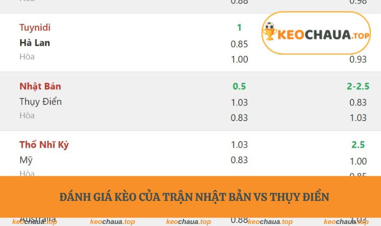 Đánh giá kèo của trận Nhật Bản vs Thụy Điển