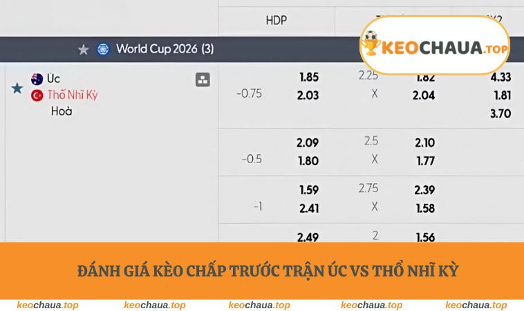 Đánh giá kèo chấp trước trận Úc vs Thổ Nhĩ Kỳ
